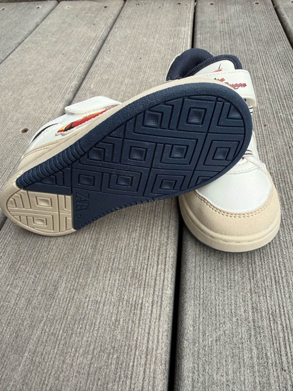 Zara White Navy Kids Sneakers with Red Car Accent (Lightning McQueen) - Picture 4 of 6